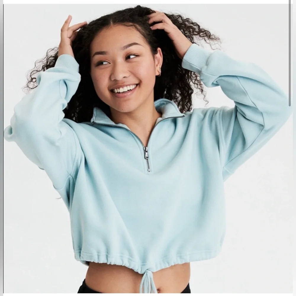 AE Cropped Quarter Zip Pullover - Picture 1 of 8